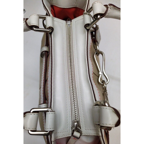 Coach Hampton Beige Canvas White Leather Trim Zipper Closure Tassel Satchel Bag - Picture 10 of 14